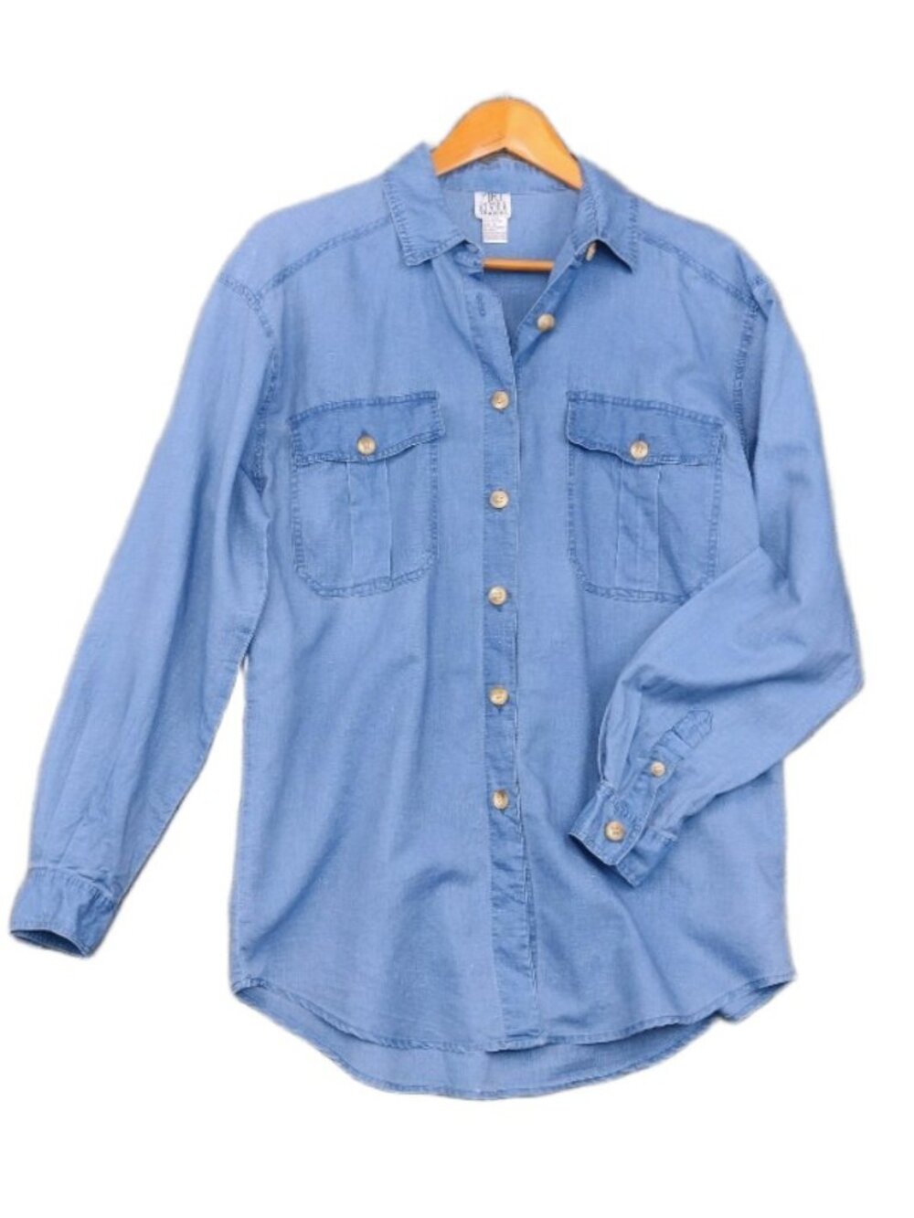 JRT Vintage Linen Cotton Shirt Small Womens Relaxed Blue Button Long Sleeve